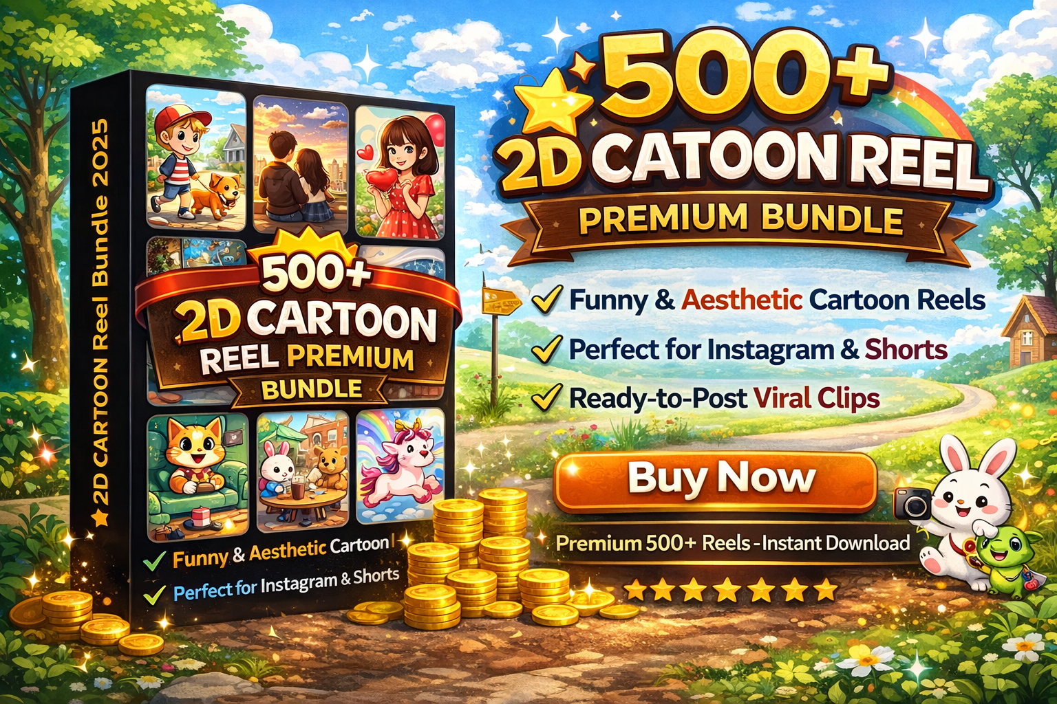 500+ 2D Cartoon Reels Premium Bundle – Viral Cartoon Reels Pack for Instagram & YouTube Shorts